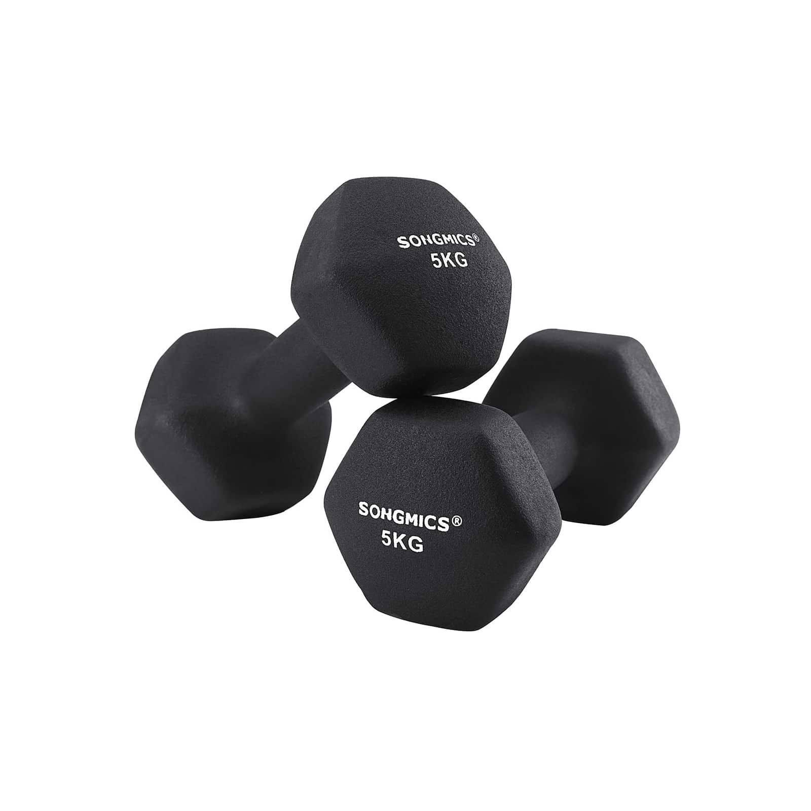 SONGMICS Sæt med 2 håndvægte, 2 x 5 kg, neopren håndvægte, skridsikkert greb, fitness træning, sort SYL60BK